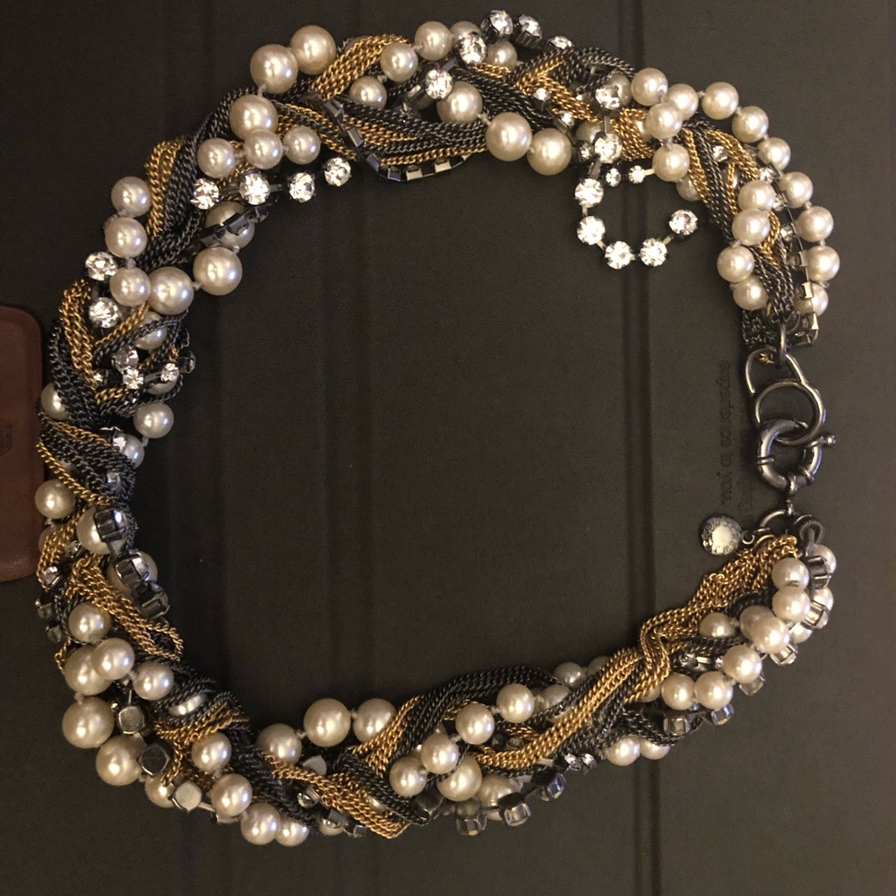 J. Crew mixed pearl, rhinestone, chain Necklace….